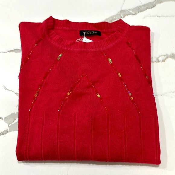 BIZARRE | Red Sequin 3/4 Sleeve Women’s Christmas Holiday Pullover Sweater - Picture 3 of 14